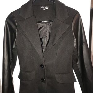 Black blazer with leather sleeves